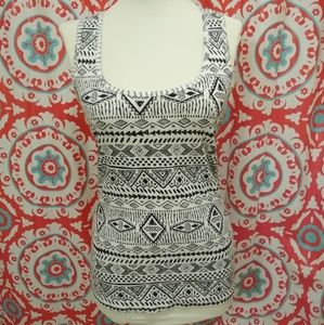 OP Tribal Pattern Black and White Muscle Tank Top